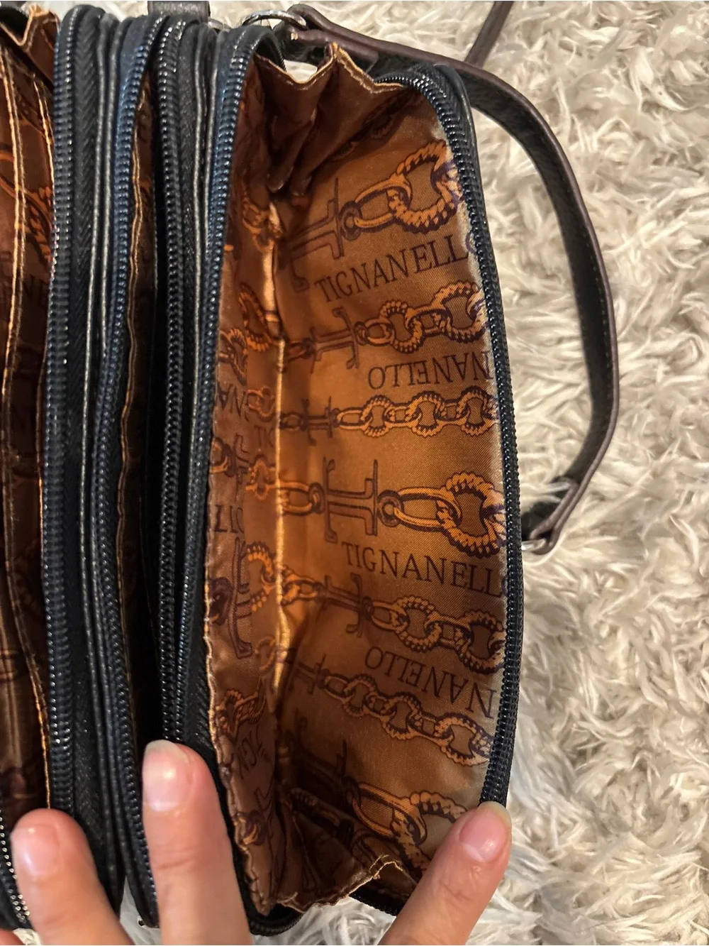 Y2K Vintage Tignanello Triple Compartment Leather Crossbody Bag NWOT